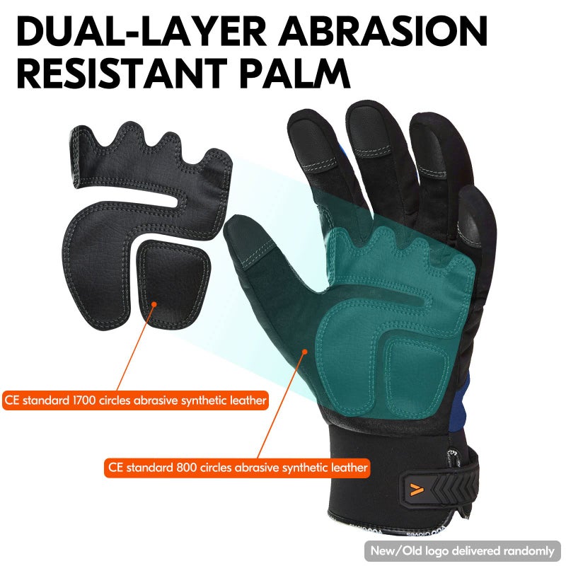 Vgo... 1-Pair -4â„‰ or above 3M Thinsulate C100 Lined High Dexterity Touchscreen Synthetic Leather Winter Warm Work Gloves, Waterproof Insert (Size L, Dark Blue, SL8777FW) - Image 3